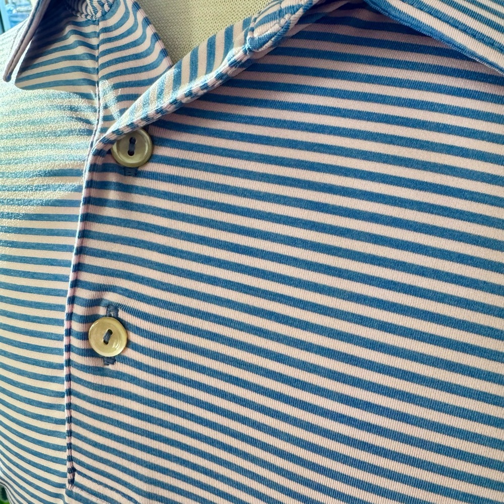 Peter Millar Blue and White Striped Polo Shirt
